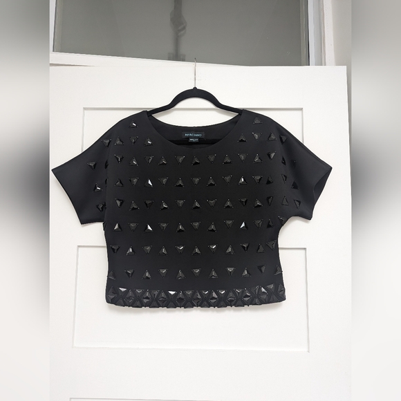 Marciano Black Beaded Scuba Style Short Sleeve Crop Top - Picture 4 of 12